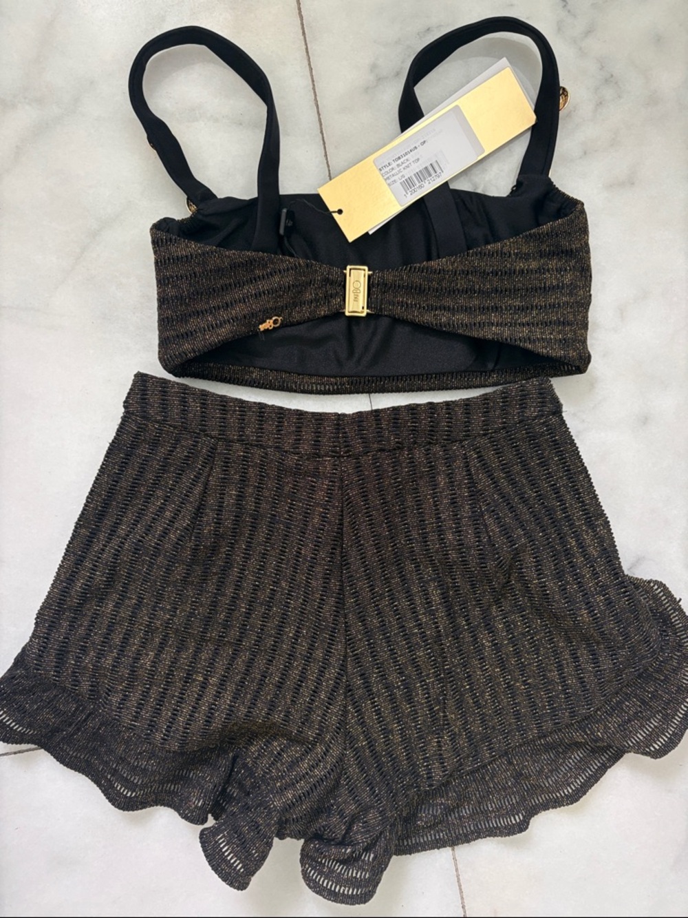 PatBO Black and Gold Metallic Knit Crop Top & High-Waist Shorts - Picture 6 of 6